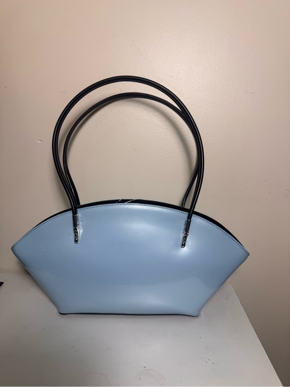 Beijo Light Blue Patent Tote with Black Double Handles - Picture 2 of 7